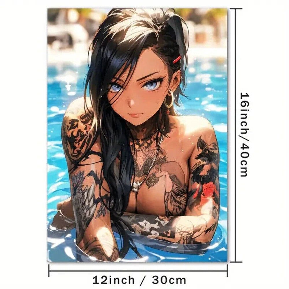 Anime Tattoo Girl With Blue Eyes Artistic Canvas Print 12" X 16" Art:Art Prints Style Your Walls